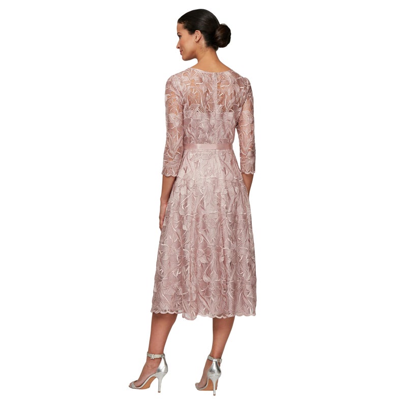 Alex Evenings Women's Tea Length Embroidered Cocktail Dress with Illusion Sleeves, Wedding Guest (Petite and Regular Sizes), Rose, 18 - Image 2